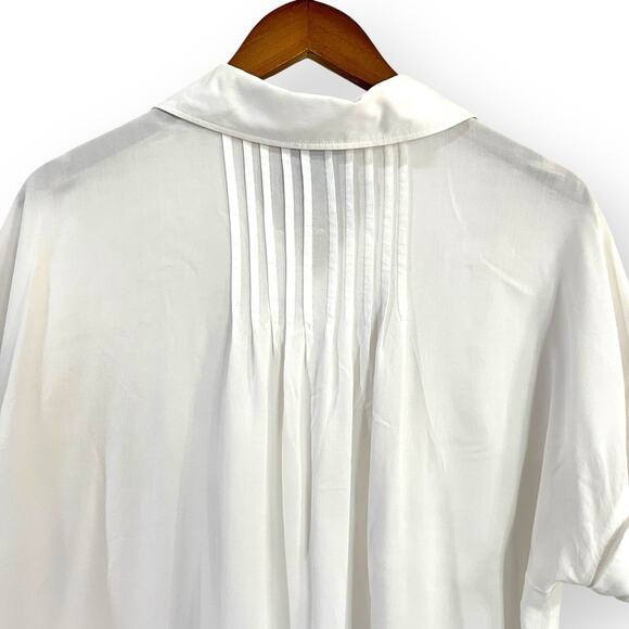 Casa Cabana Sammie White Blouse Button Up Pleated Back Cuffed Womens Size Large - Picture 6 of 9